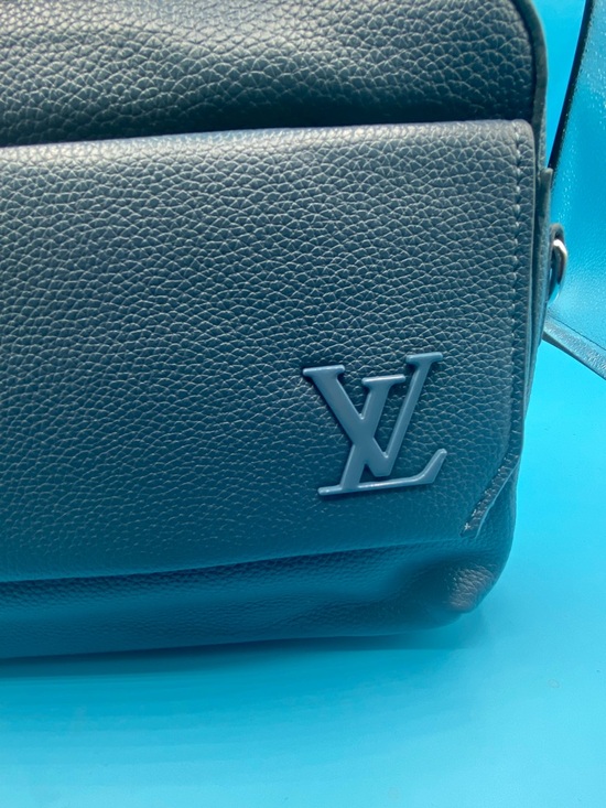 Louis Vuitton Navy Blue Leather Messenger Bag with Logo Detail